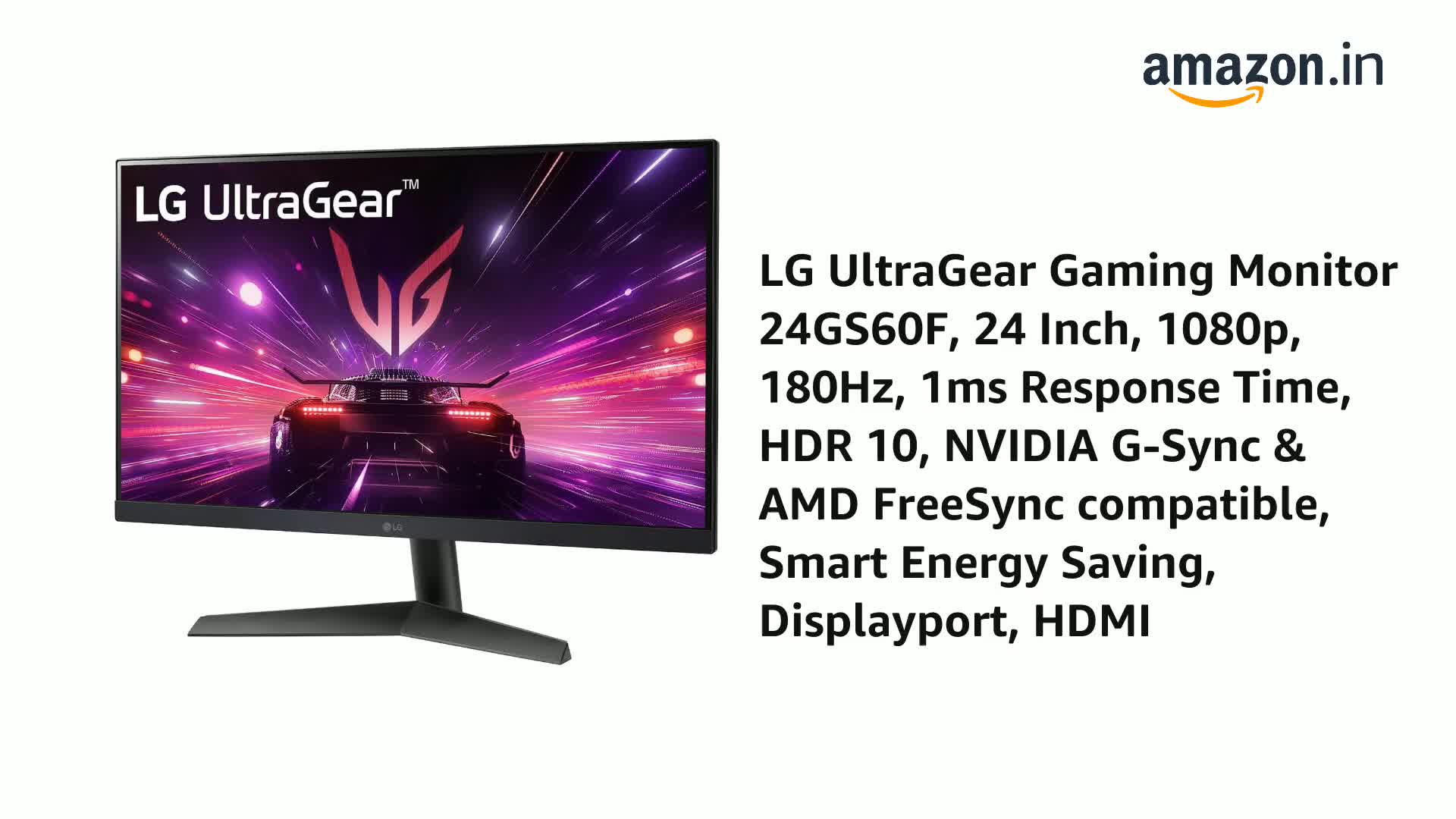 LG Ultragear Gaming Monitor 24GS60F, 24 Inch, 1080P, 180Hz